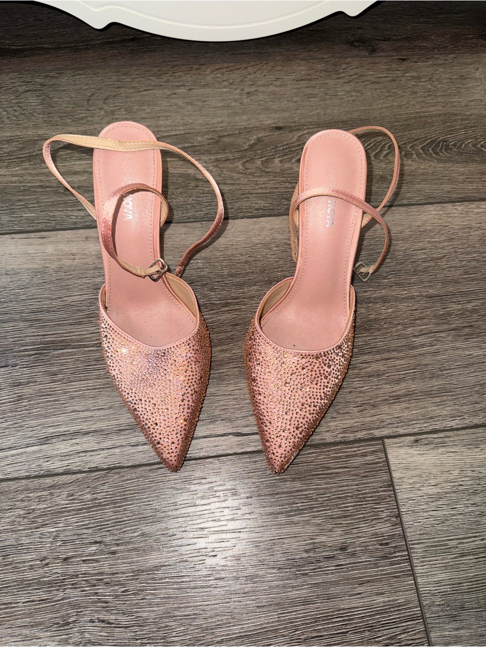 Fashion Nova Pink Crystal-Embellished Pointed Slingback Heels